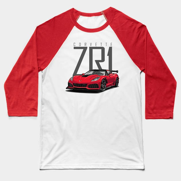 Chevy Corvette C7 ZR1 (Long Beach Red) Baseball T-Shirt by Jiooji Project